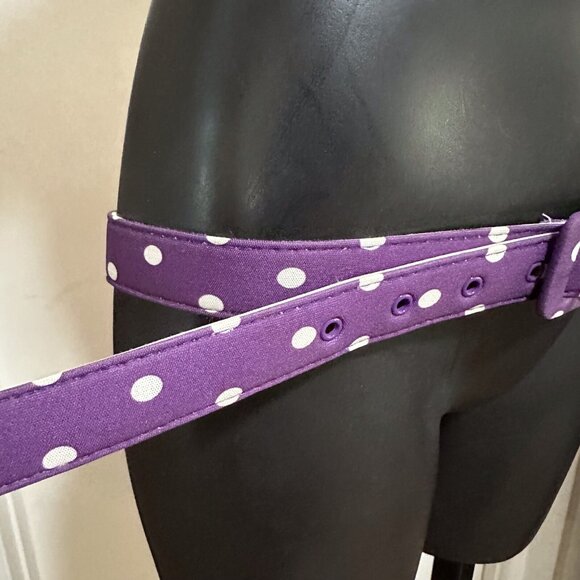 Retro 1970s Women’s Belt In Purple With White Polka Dots Square Buckle - Picture 5 of 10